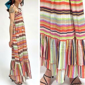 Rue de la Lune Sabi Pink Multi Stripe Maxi Dress Size M/L
